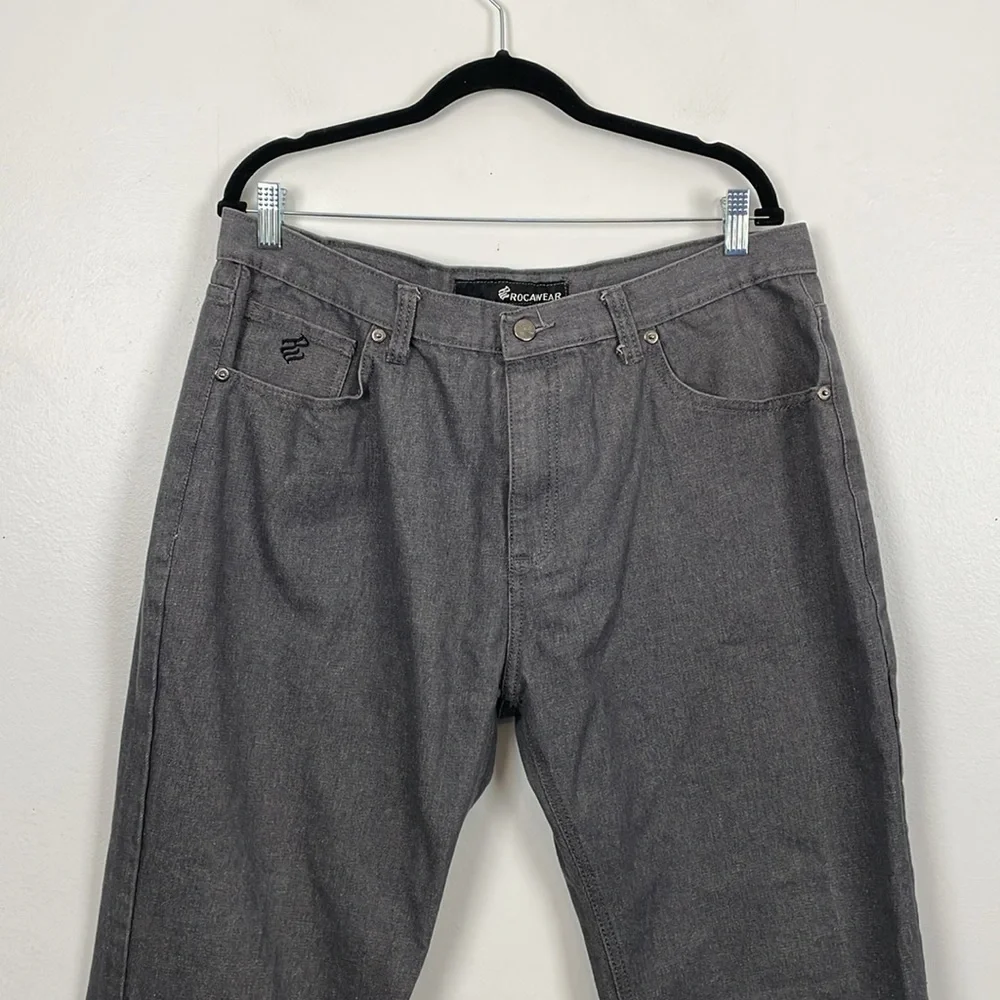 Rocawear Mens 38-32 Wide Leg Baggie Relaxed Fit Y2K Hip Hop 5 Pocket Denim Jeans